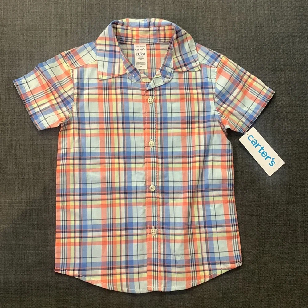 Carter’s NEW Shirts Button Up Bundle (Lot of 2) Short Sleeve 2T Plaid Sailboats